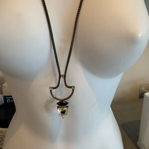 Elegant Gold and Silver Pendant Necklace crescent designer $340 retail